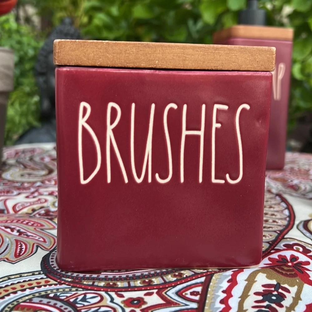 New Rae Dunn Burgundy Bathroom Toiletries 4 Piece Accessories Set